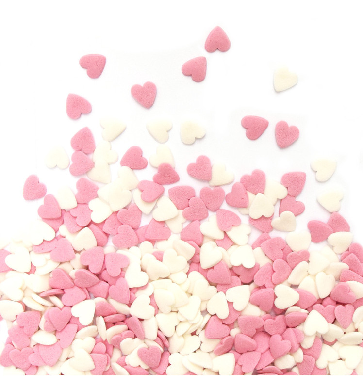 Décors sucrés cœurs blancs/roses 50g