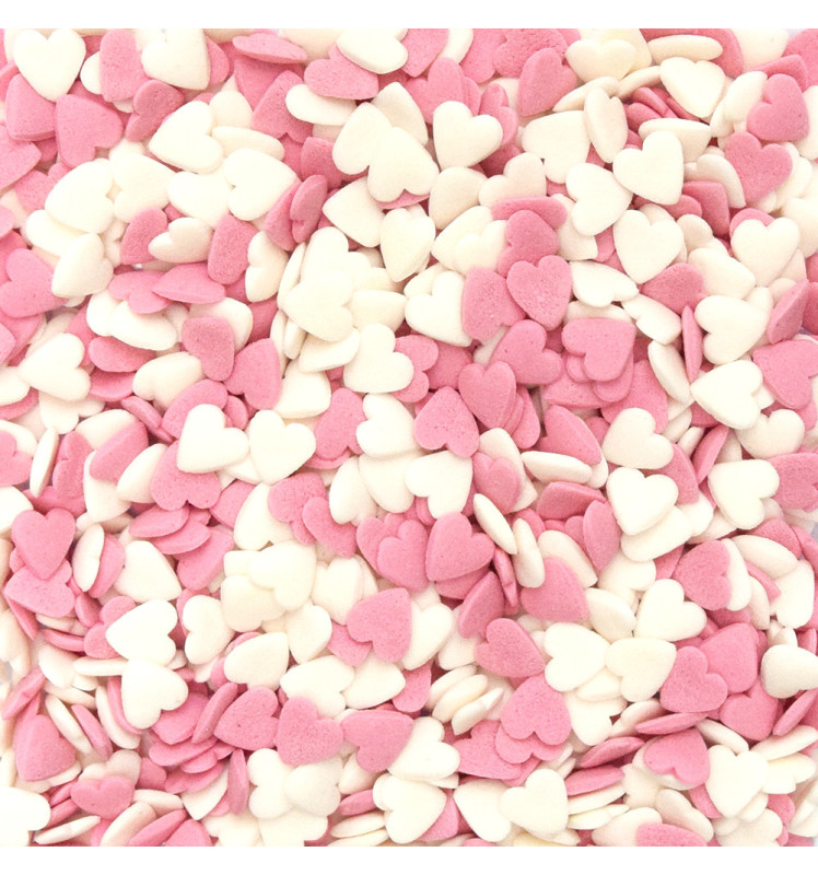 Décors sucrés cœurs blancs/roses 50g