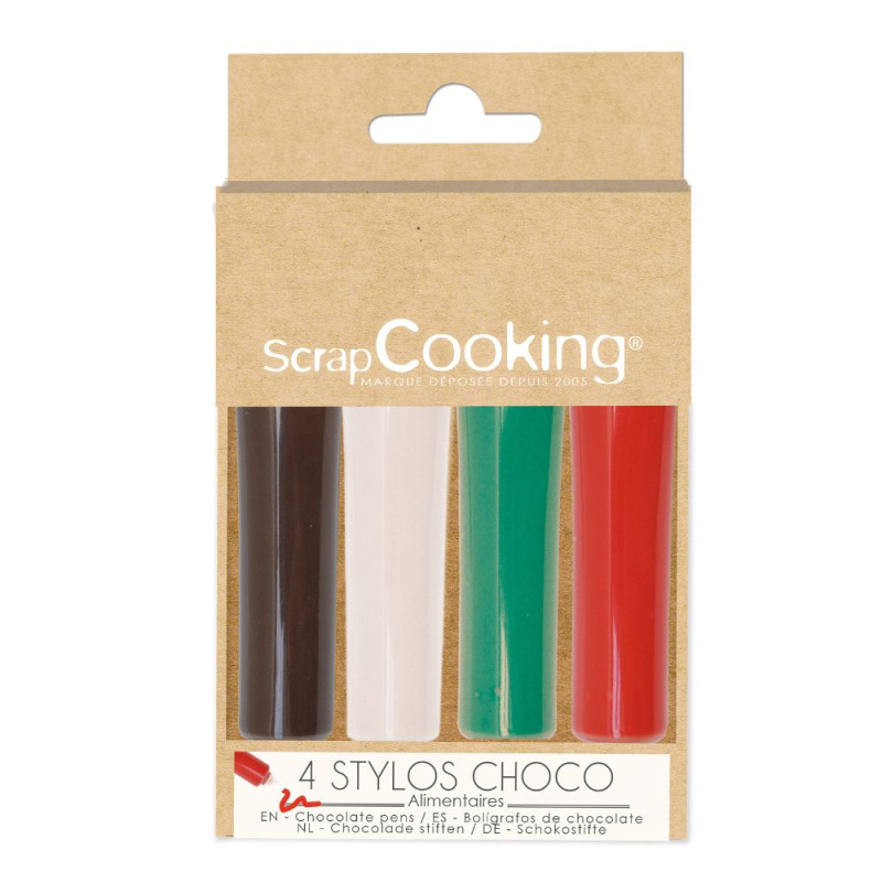 4 stylos goût choco rouge, blanc, vert, choco