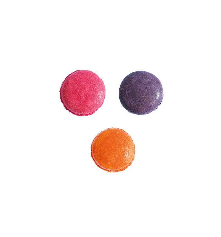 3 colorants en poudre orange, violet, rose