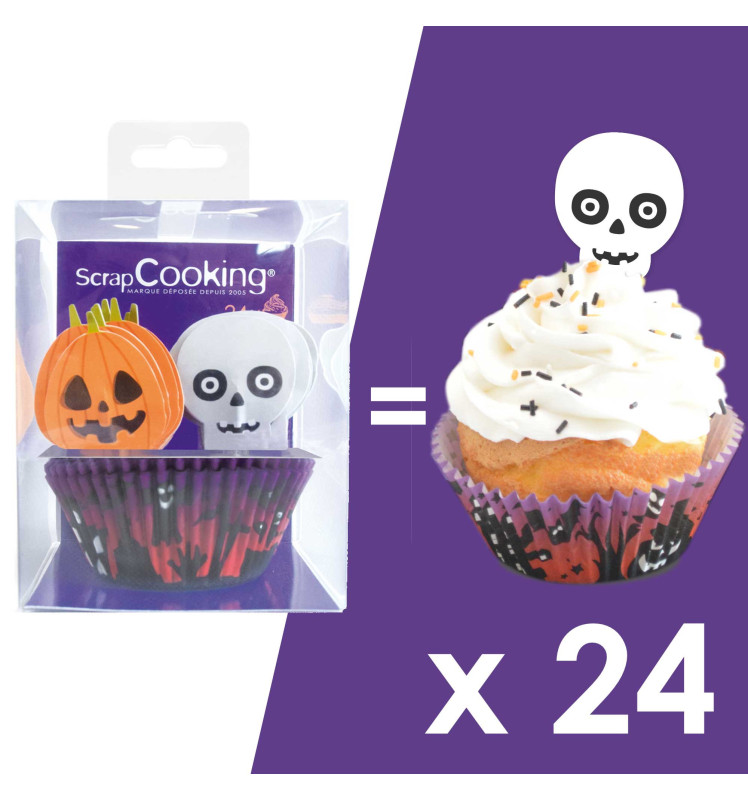 24 caissettes + 24 cake toppers Halloween réf.5036