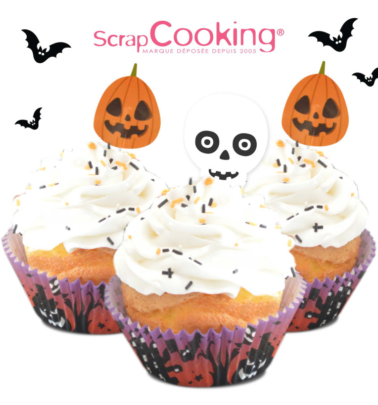 24 cupcake cases + 24 cake toppers Halloween - ScrapCooking®