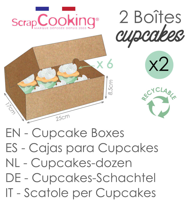 2 boites pour 6 cupcakes 17x25x4,8 cm réf.5502