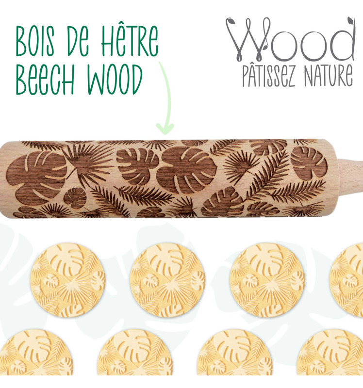 Wooden Tropical Leaves print roller -39 cm