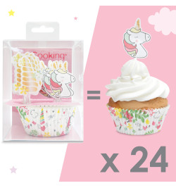 24 caissettes + 24 cake toppers licorne réf.5053