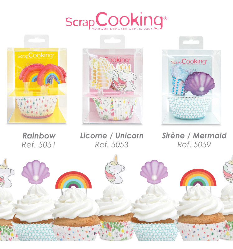 24 cupcake cases + 24 cake toppers unicorn - ScrapCooking®