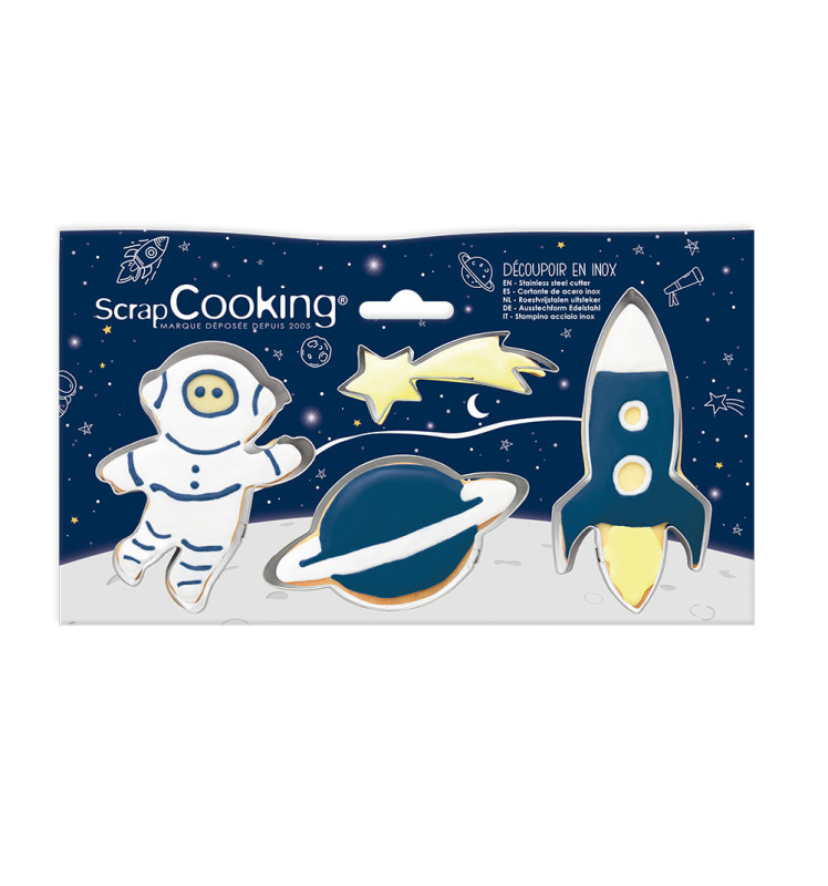 Emporte-pièces étoile et lune, Ensemble d'emporte-pièces sur le thème de  l'espace, Moule de décoration de gâteau pour la cuisson, astronaute de  l'espace moule à biscuits Fondant timbres pour la Jidian : 