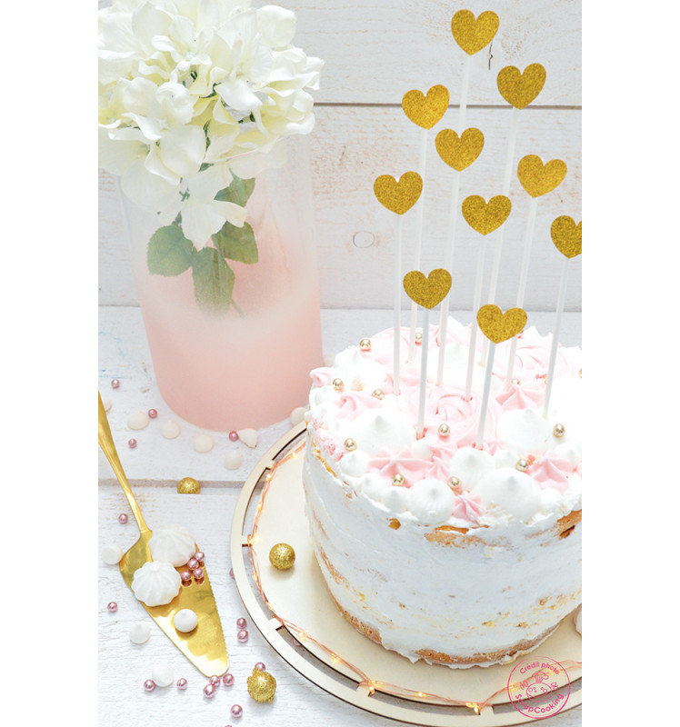 10 Long cakes toppers 20 cm golden hearts - ScrapCooking