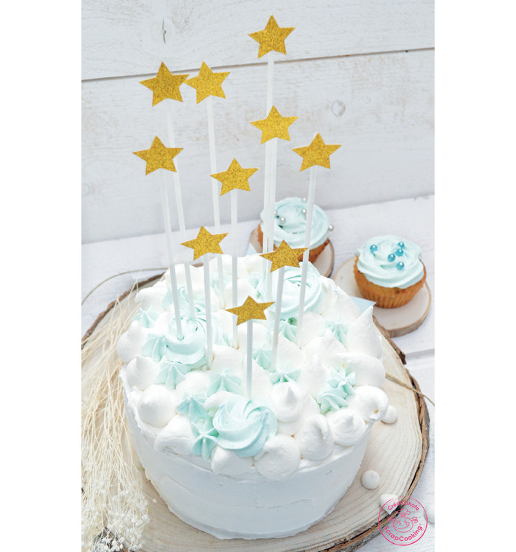 10 Long cakes toppers 20 cm golden stars - ScrapCooking