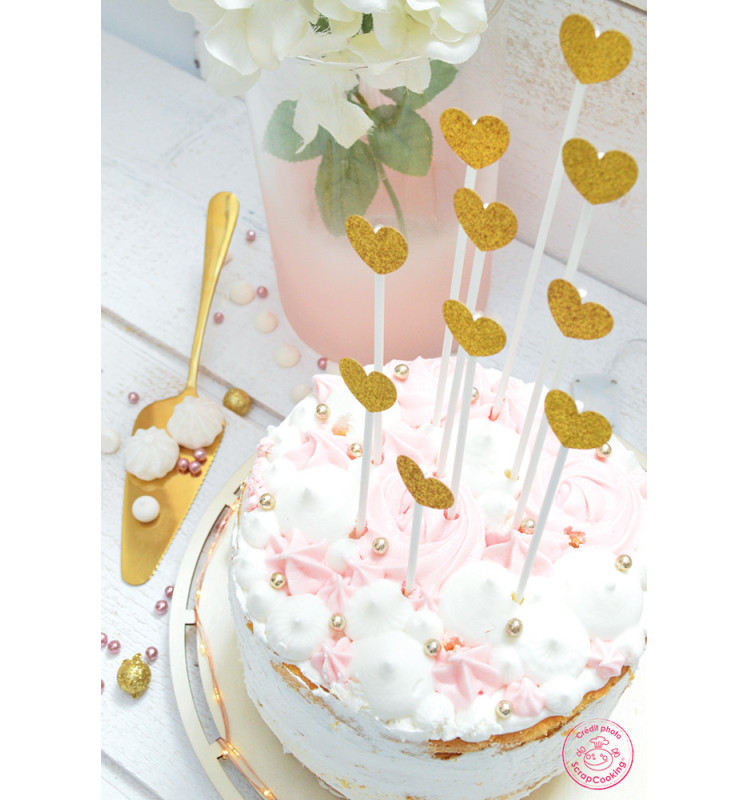 10 Long cakes toppers 20 cm golden hearts - ScrapCooking