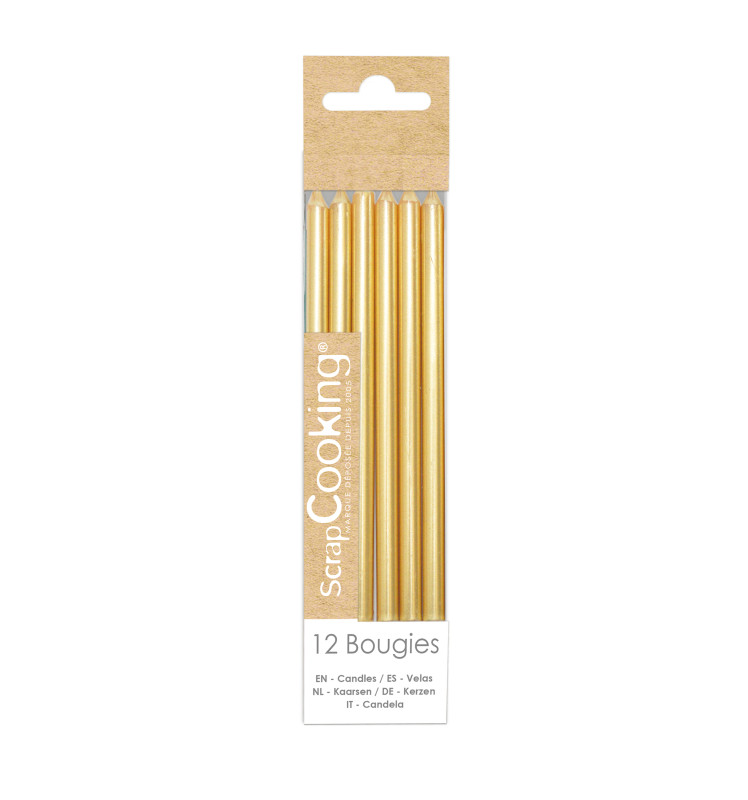 12 golden long candles 12 cm - ScrapCooking®