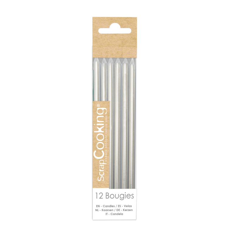 12 long silver candles 12 cm - ScrapCooking®