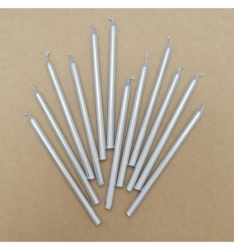 12 long silver candles 12 cm - ScrapCooking®