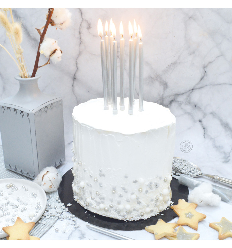 12 long silver candles 12 cm - ScrapCooking®