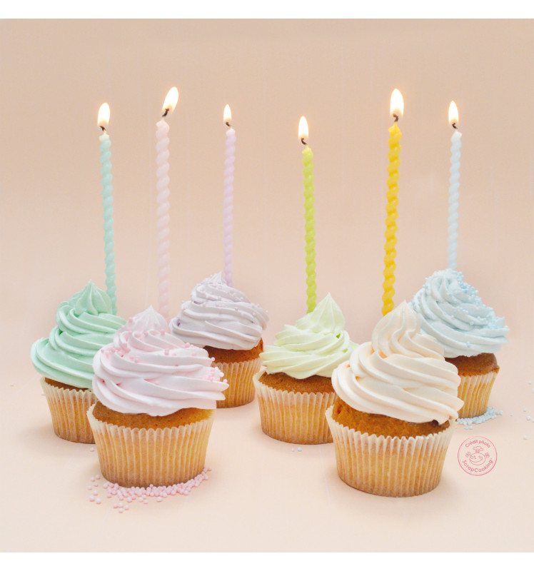 12 long twisted pastel candles 12 cm - ScrapCooking®