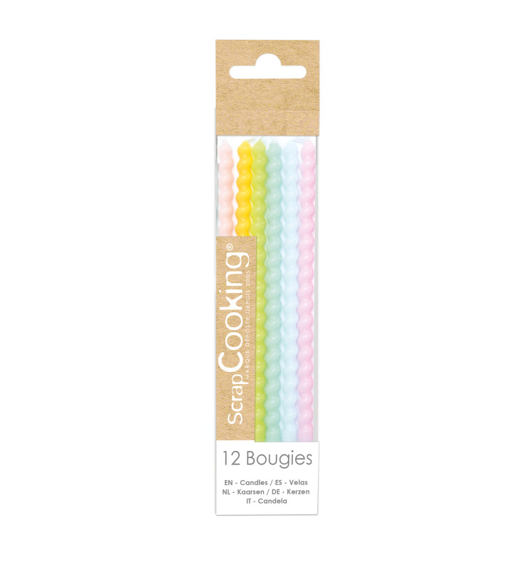 12 long twisted pastel candles 12 cm - ScrapCooking®