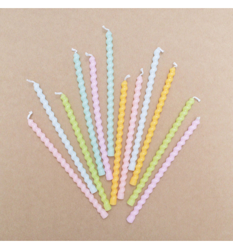 12 long twisted pastel candles 12 cm - ScrapCooking®