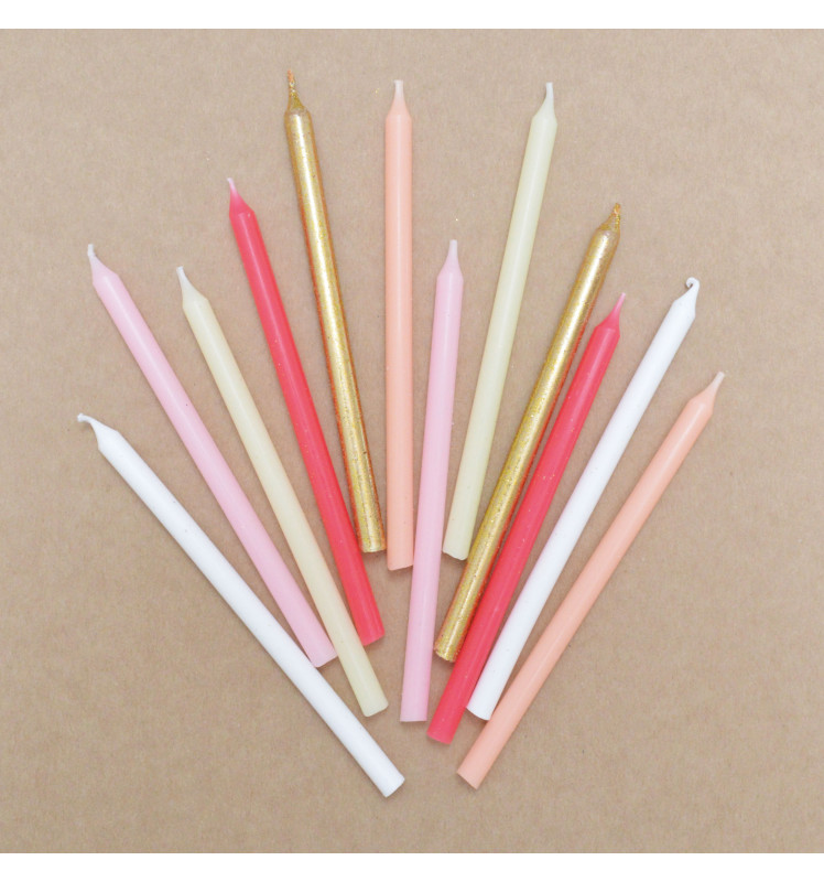 12 pink & gold long candles 12 cm - ScrapCooking®