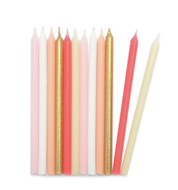 12 pink & gold long candles...