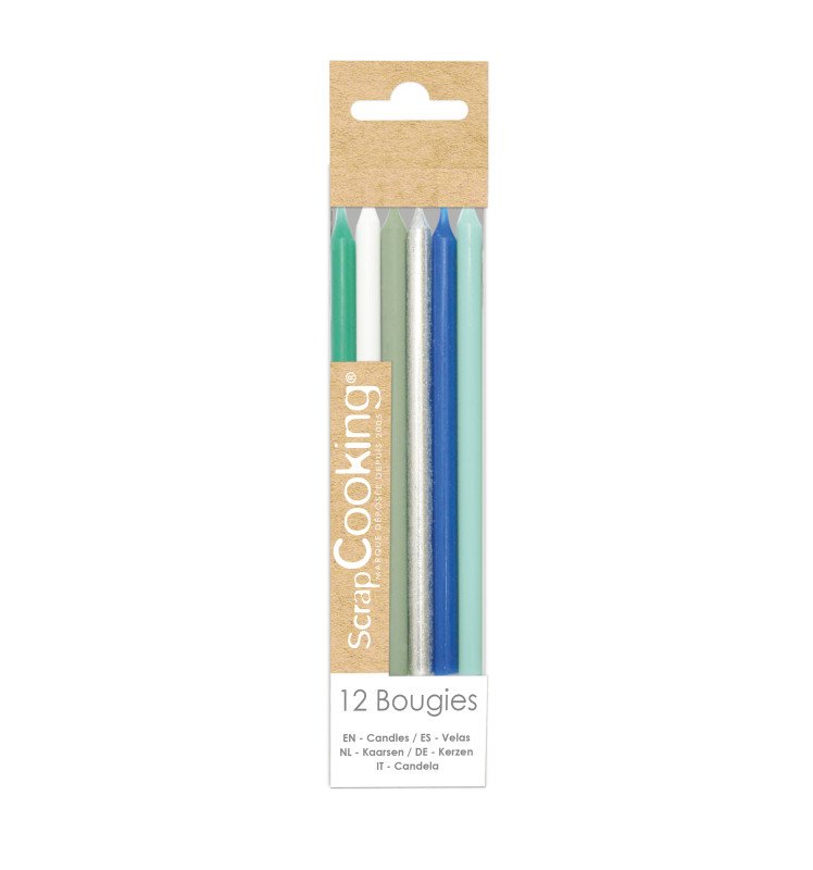 12 blue & silver long candles 12 cm - ScrapCooking®