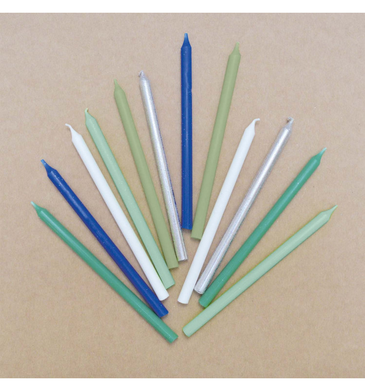 12 blue & silver long candles 12 cm - ScrapCooking®