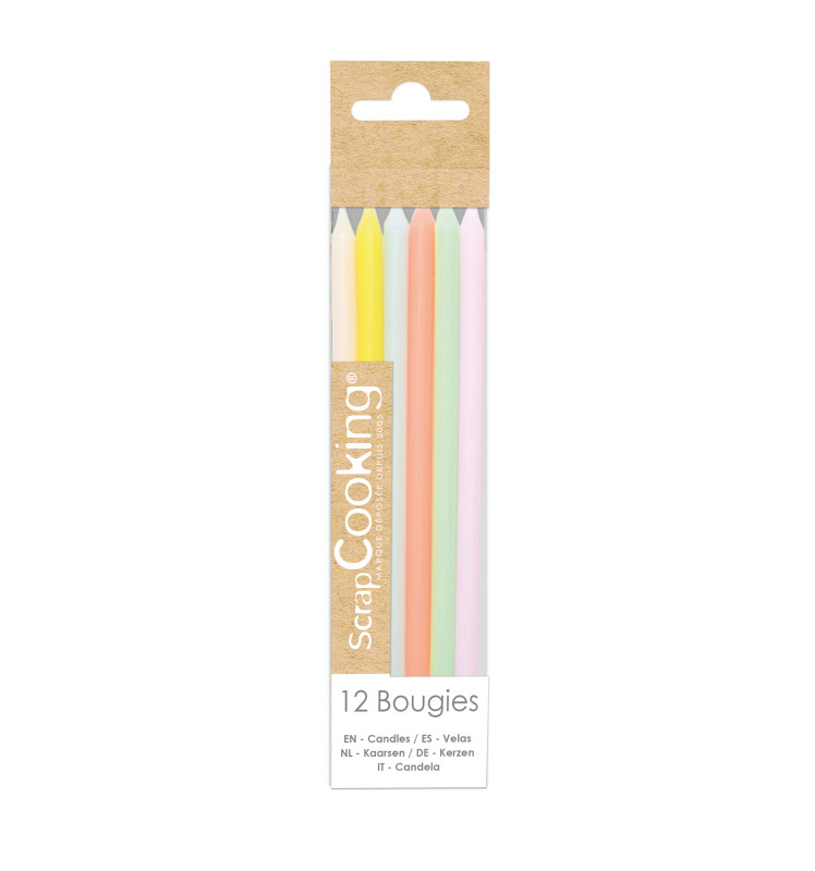 12 bougies longues pastel - ScrapCooking®