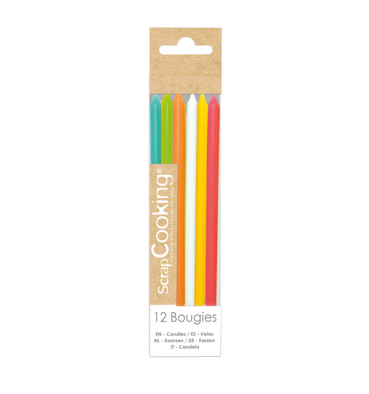 12 bougies longues multicolore - ScrapCooking®