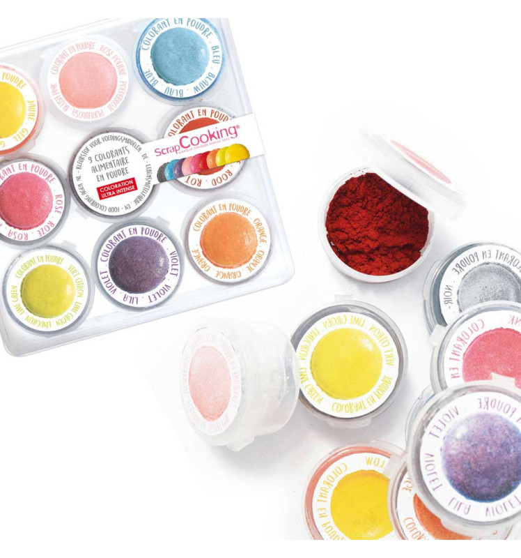 9 mini natural powdered food colourings - ScrapCooking®