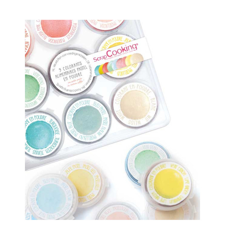 9 mini "Pastel" artificial powdered food colourings - ScrapCooking®