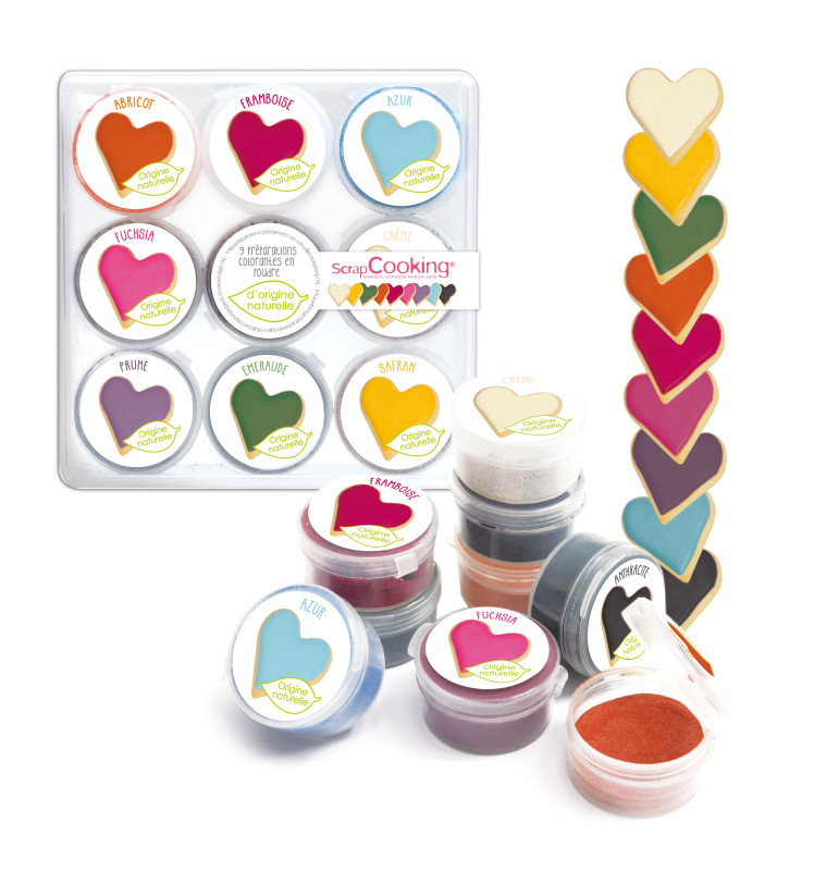 9 mini natural powdered food colourings - ScrapCooking®