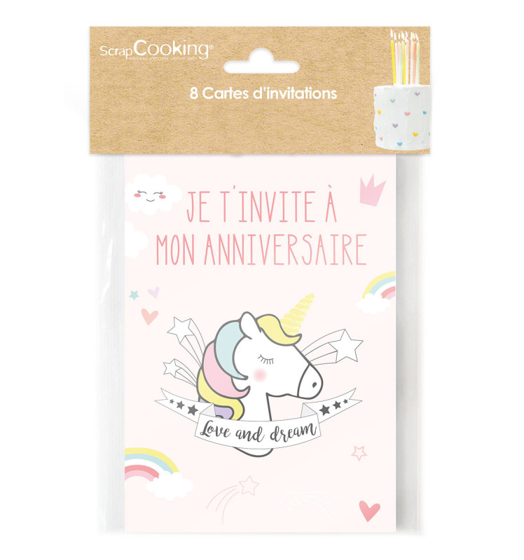 8 cartes d'invitation Licorne - ScrapCooking®