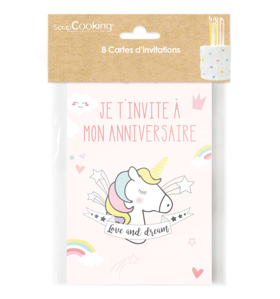 Carte d'invitation d'anniversaire thème des licornes