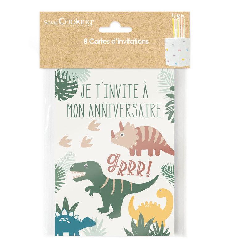 8 cartes d'invitation Dinosaure réf.0264