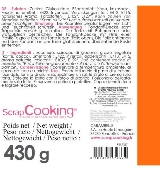 Creacorner  Sachet pâte à sucre orange 250g