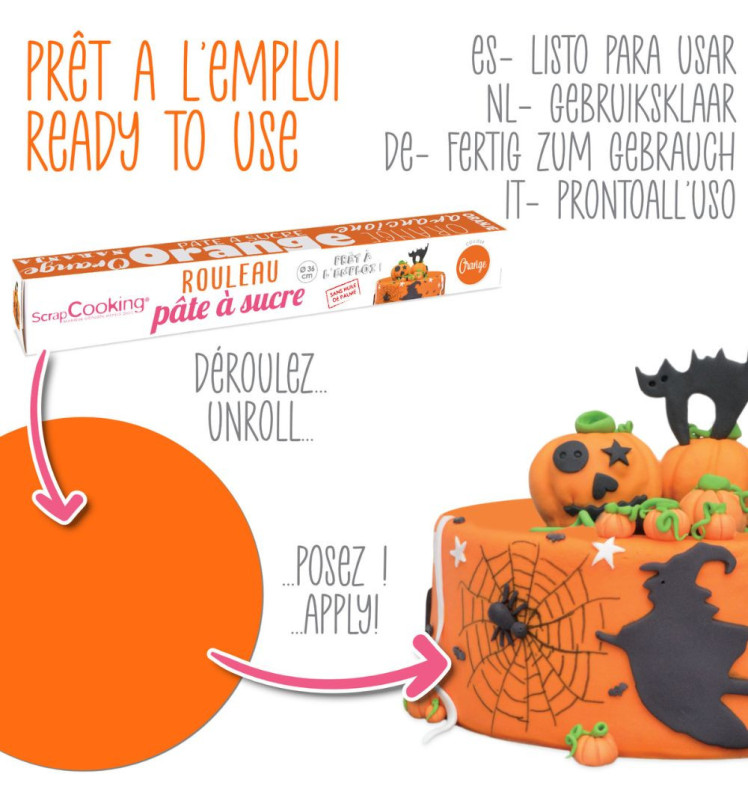 Prêt à l'emploi Rouleau de pâte à sucre orange 36 cm - Scrapcooking