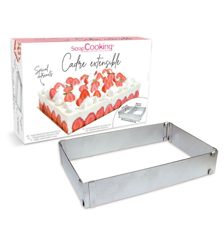 Cadre à pâtisserie extensible inox packaging avec contenu - ScrapCooking