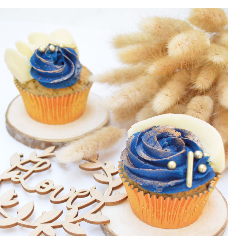 Cupcakes décoration bleue nuit avec Préparation crème au beurre vanille - ScrapCooking