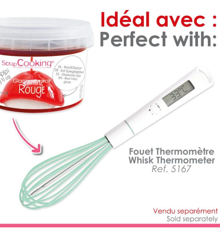 Glaçage miroir prêt à l'emploi rouge 300g avec fouet thermomètre need it- ScrapCooking