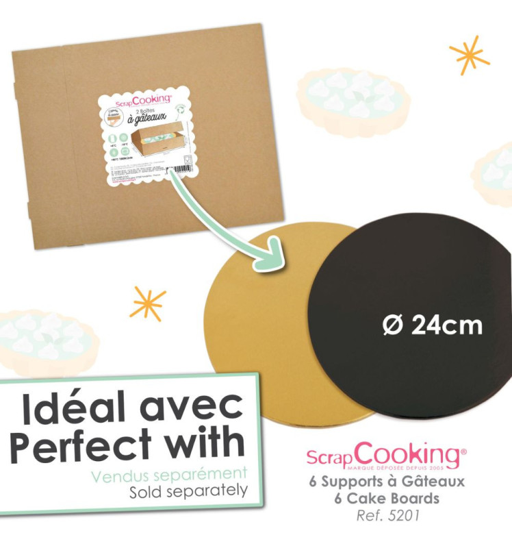 2 boites à gâteaux 32x32x8 cm avec support doré - ScrapCooking