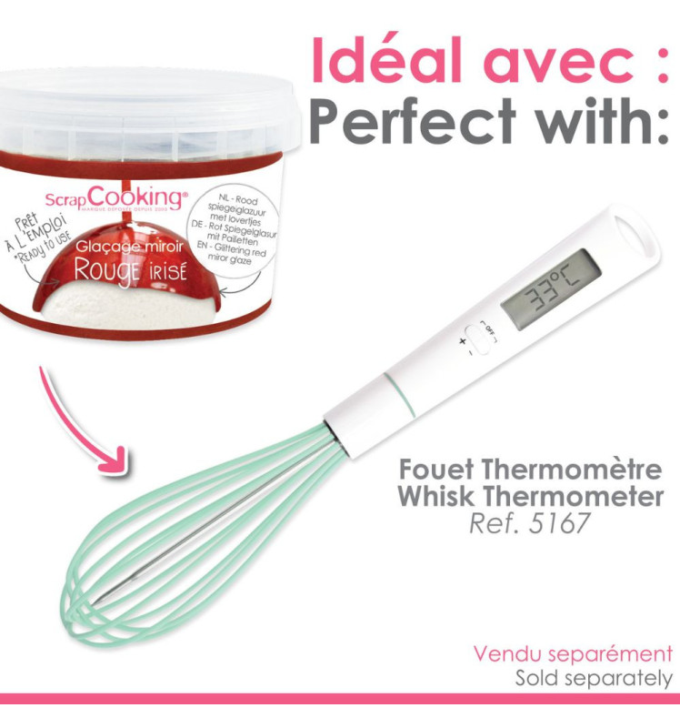 Glaçage miroir prêt à l'emploi rouge irisé 300g - fouet thermomètre - ScrapCooking