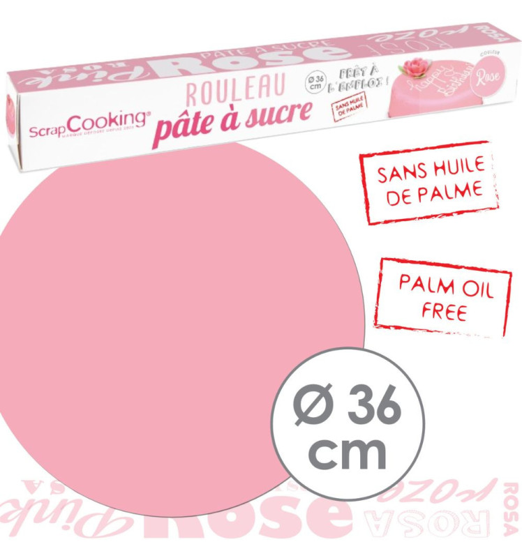 Pâte à sucre rouleau rose 36 cm - sans huile de palme - ScrapCooking