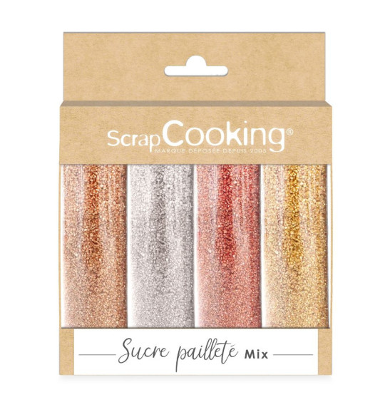 Mix sucre pailleté or, or rose, argent, rubis 76g - ScrapCooking