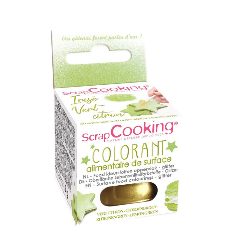 Colorant de surface irisé vert citron -  pack - ScrapCooking