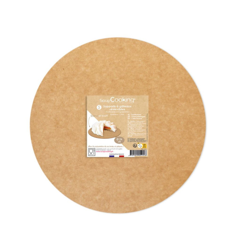 5 Supports ronds 24 cm kraft - étiquette - ScrapCooking