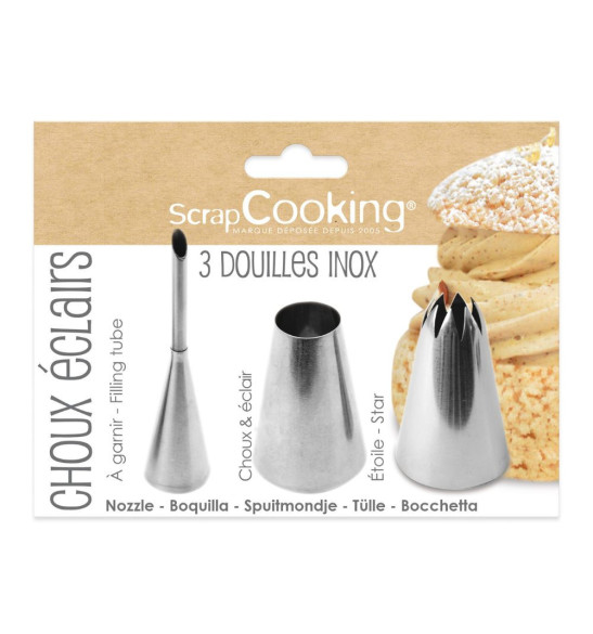 3 stainless steel nozzles - choux eclairs