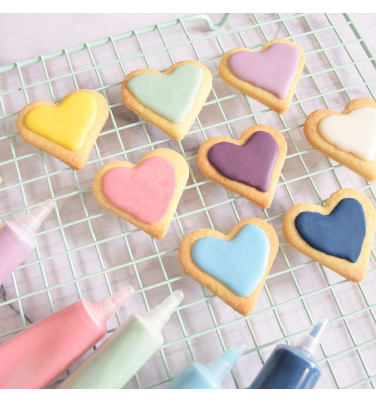 Stylo goût choco bleu pastel - glacage biscuits coeur - ScrapCooking