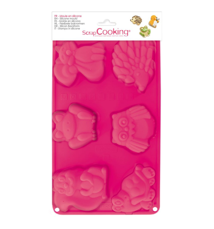 Silicone mould with 6 Forest animals-themed cavities