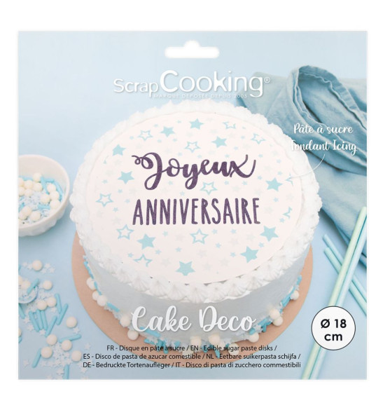 Happy birthday sugarpaste disc 18cm - product image 1 - ScrapCooking