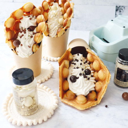 Décors perles chocolat blanc et doré - bubble waffle - ScrapCooking