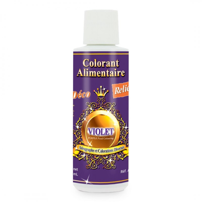 Colorant alimentaire hydrosoluble violet professionnel spécial aérographe - 125 ml - Déco Relief